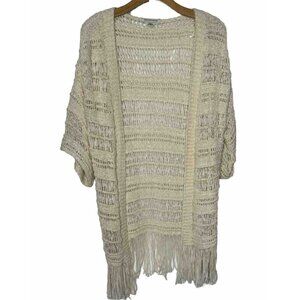 American Eagle Open B Knit Fringe M/M Ivory Bohemian Hippie Chic Festival Vest